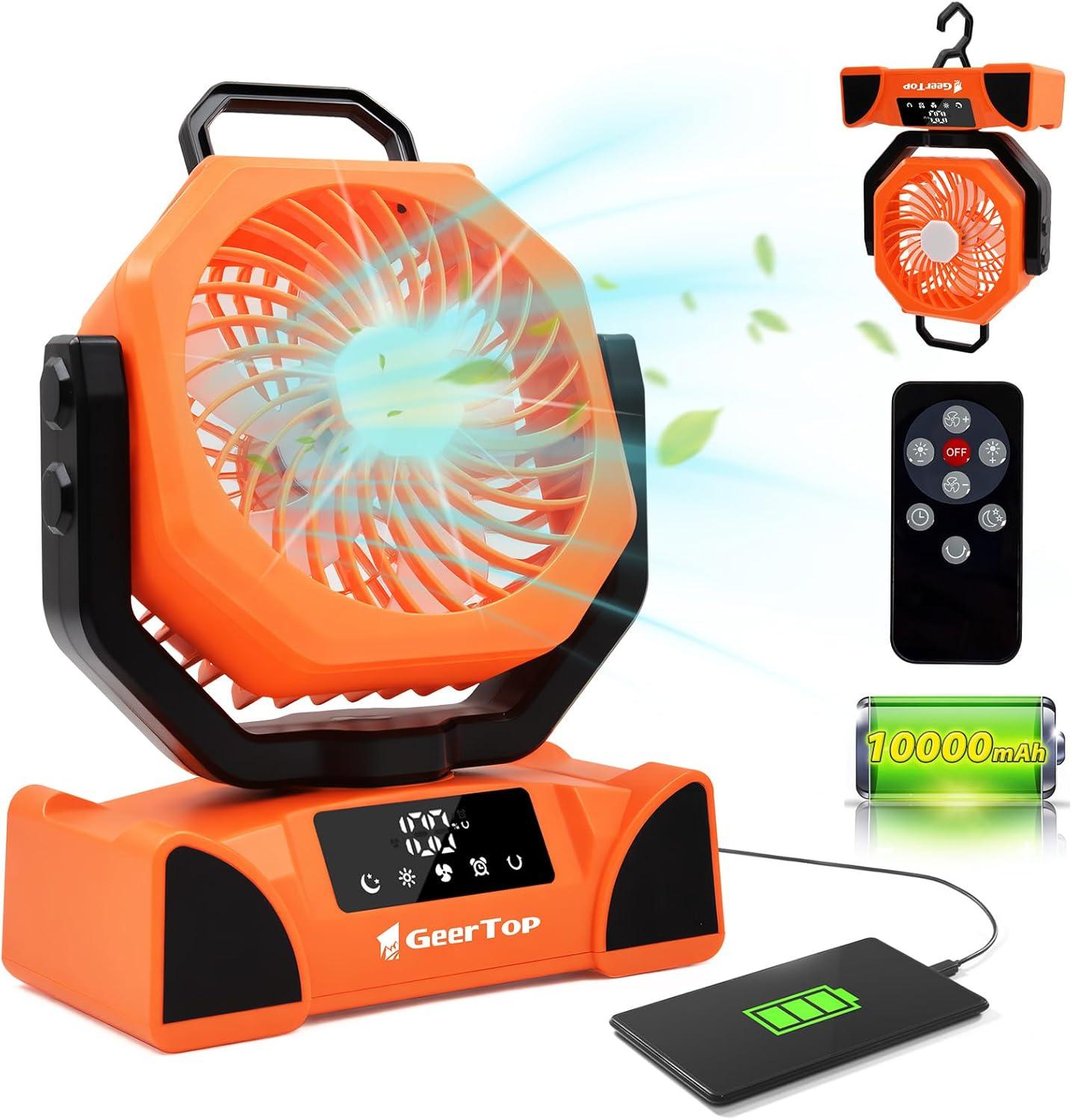 GEERTOP Rechargeable 5 Speeds LED Camping Fan - Orange - GeerTop Outdoor