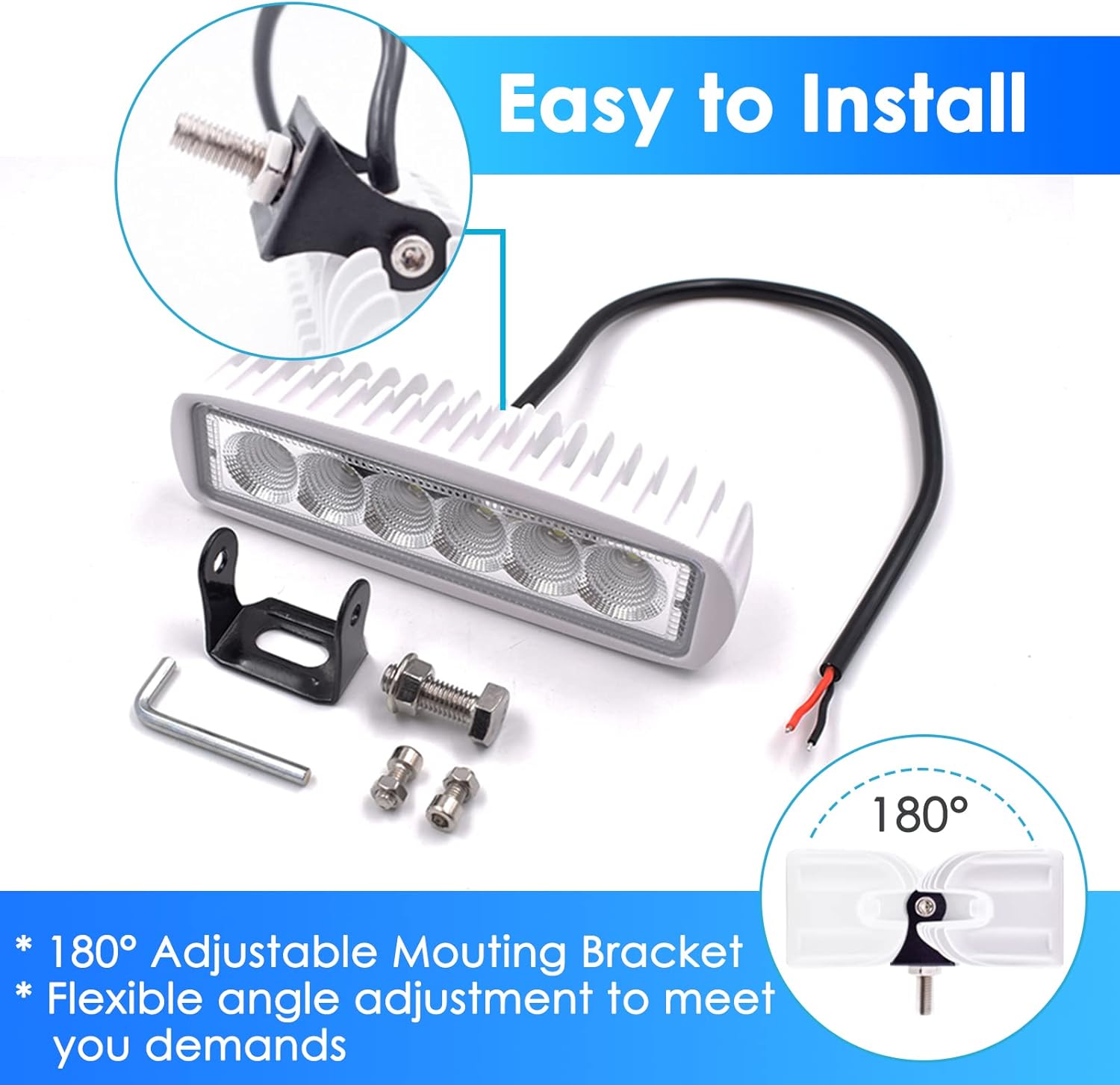 LED Boat Lights Marine Light Bar T-Top Spreader Light Bar White Flood Beams Boat Deck Lights Dock Lights IP67 Waterproof 12V 18W for Pontoon Boat Truck SUV Off-Road Night Fishing Accessories