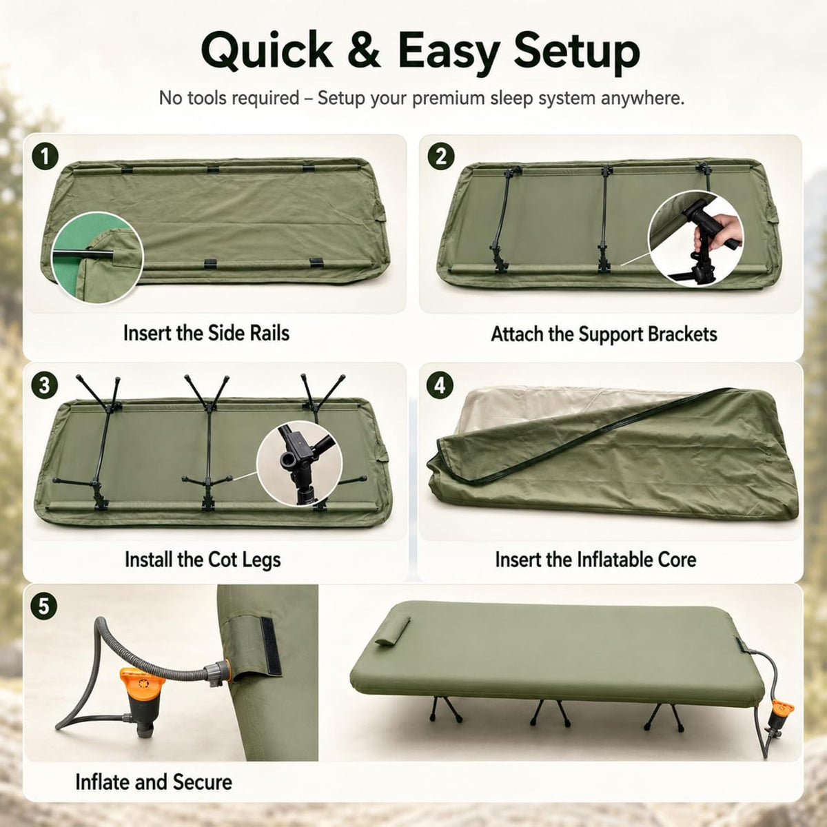 2 Person Camping Cot with Mattress 820 lb Capacity