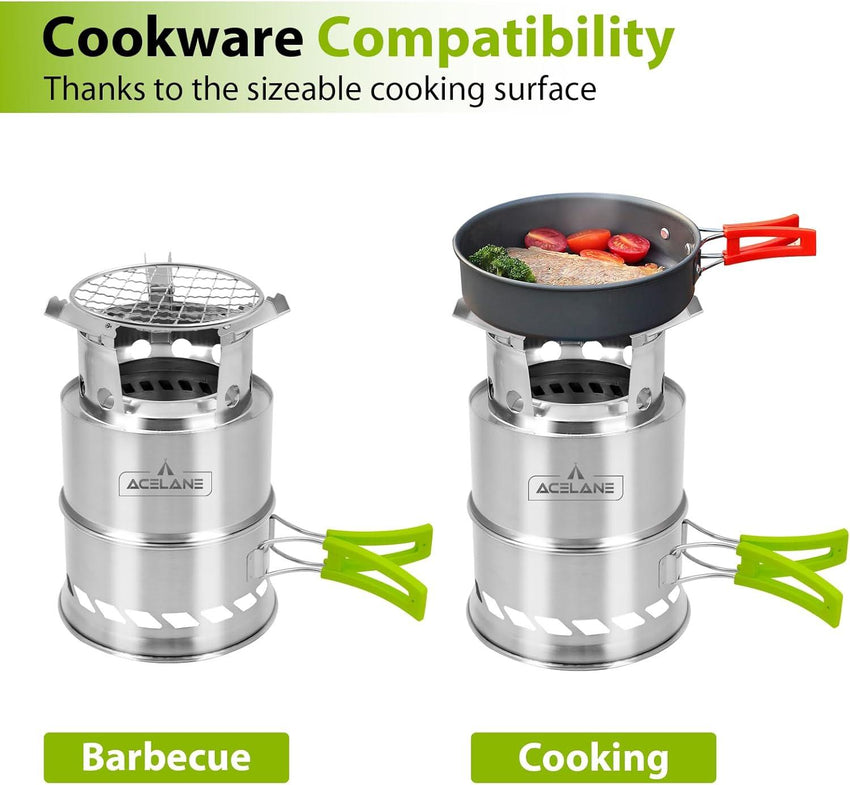 Camping Wood Stove, Portable Camping Stove - Stainless Steel Survival Stove Backpacking Wood Stove, Folding Small Mini Camp Stove for Hiking Traveling Outdoor