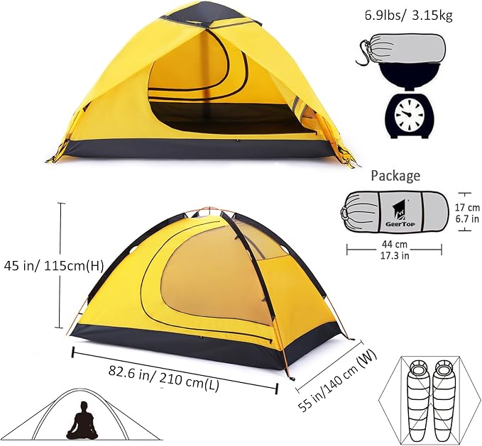 Toproad2 2 Person 4 Season Backpacking Tent - Yellow