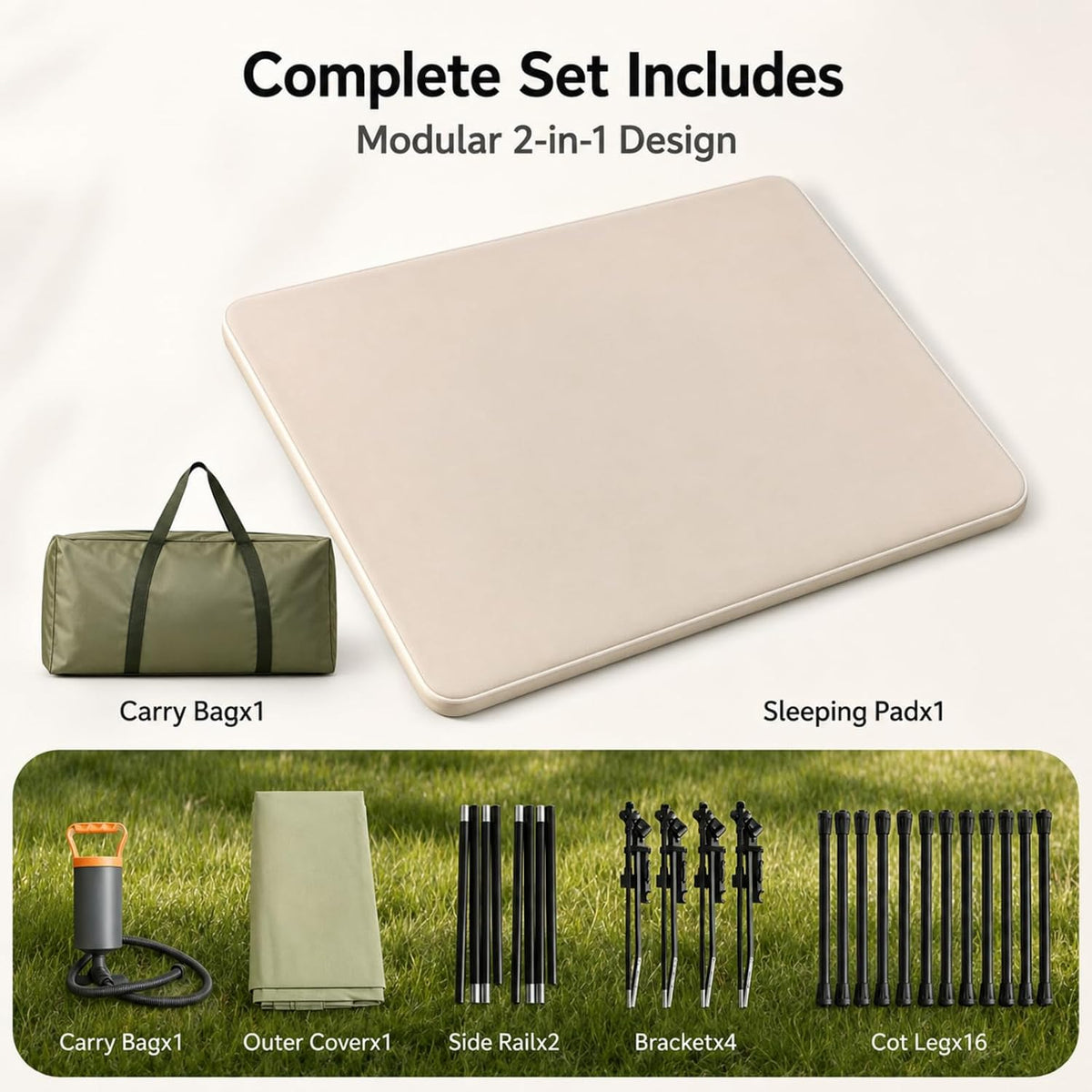 2 Person Camping Cot with Mattress 820 lb Capacity