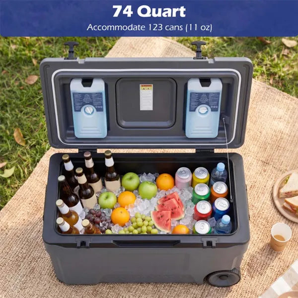 74 Quart Portable Rolling Cooler With Fish Ruler