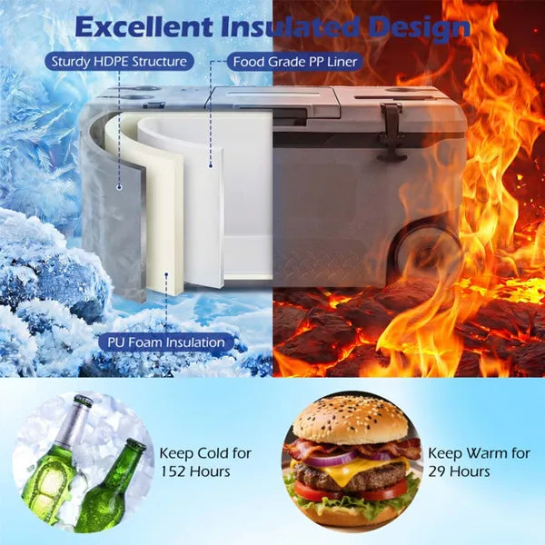 74 Quart Portable Rolling Cooler With Fish Ruler