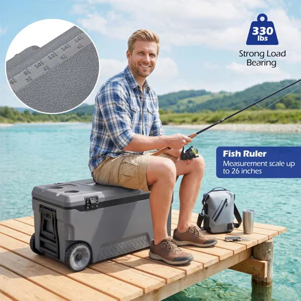 74 Quart Portable Rolling Cooler With Fish Ruler