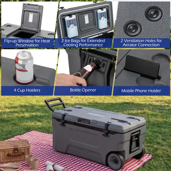 74 Quart Portable Rolling Cooler With Fish Ruler