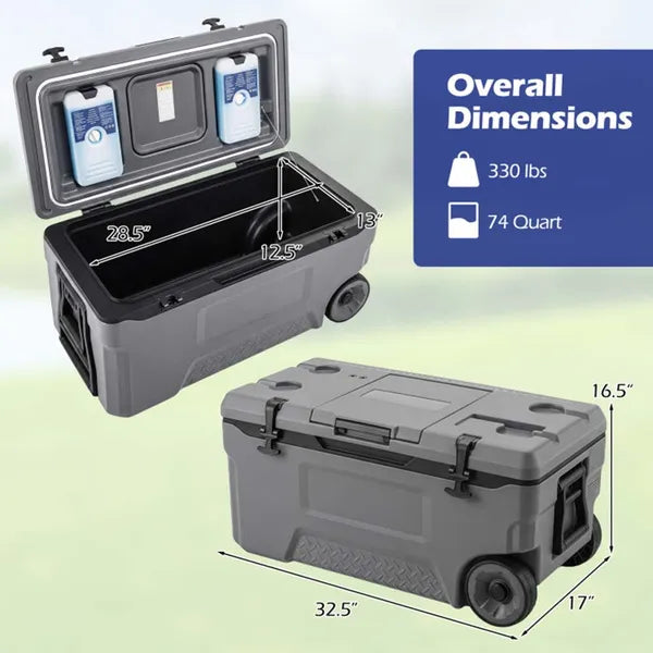 74 Quart Portable Rolling Cooler With Fish Ruler