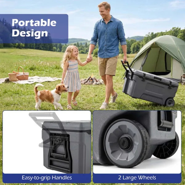 74 Quart Portable Rolling Cooler With Fish Ruler