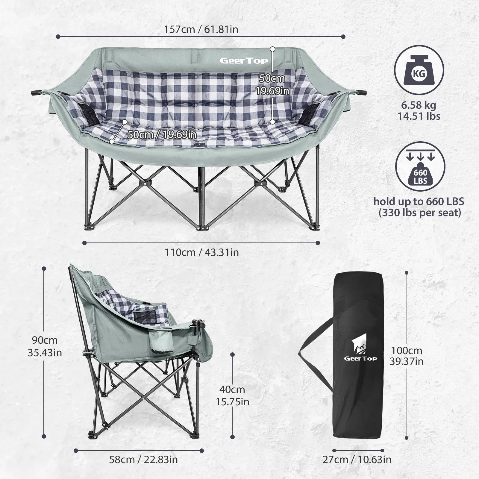 GeerTop Outdoor - GeerTop Oversized Double Folding Camping Chair