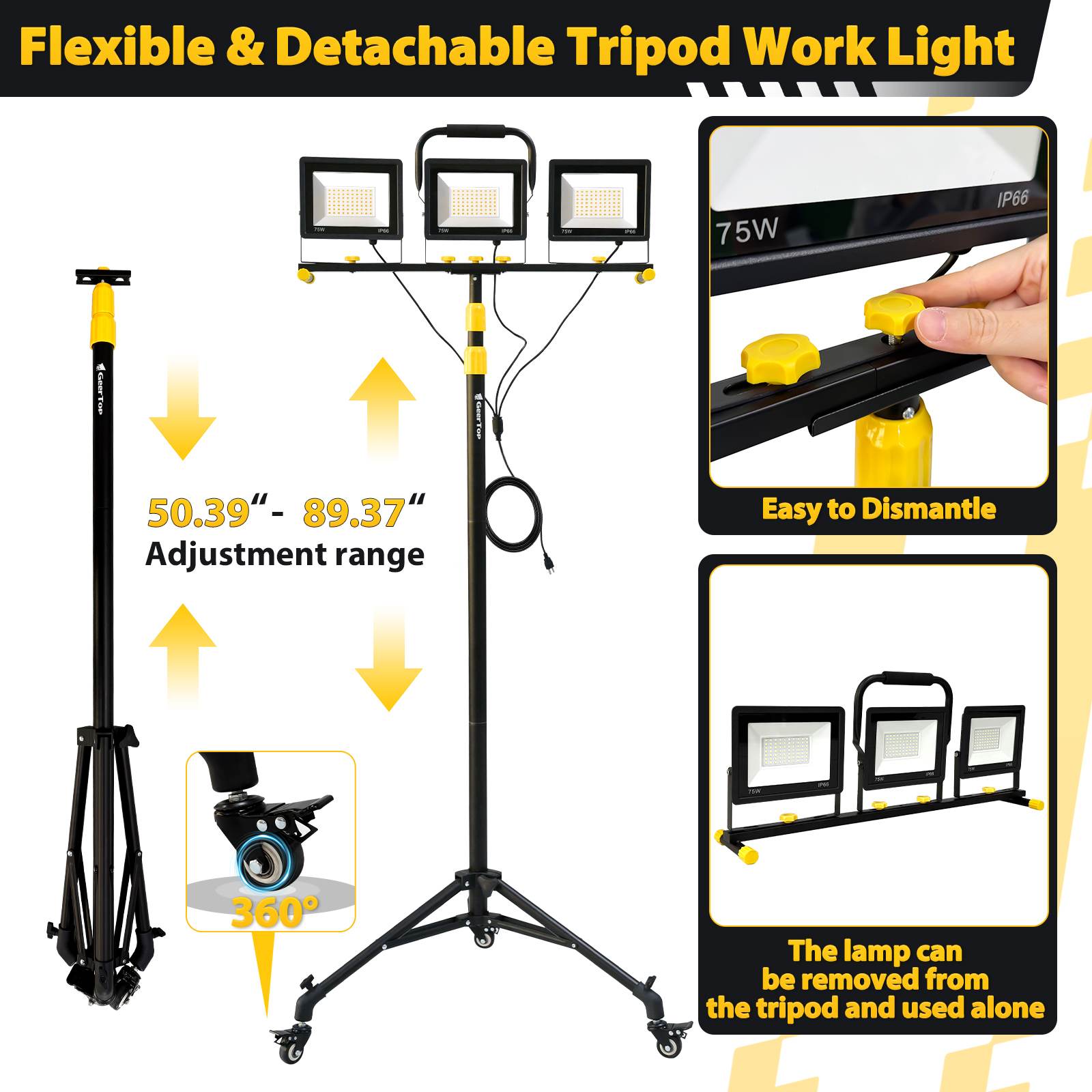 Portable 21000LM Triple Head LED Work Light