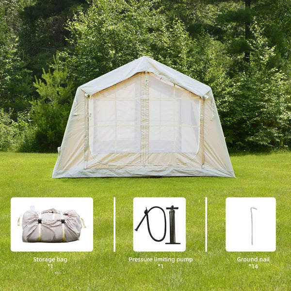 NEW SPACE Inflatable Camping Tent With Stove Jack 8.2 x 10.5 ft Beige