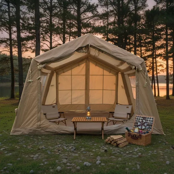 NEW SPACE Inflatable Camping Tent With Stove Jack 8.2 x 10.5 ft Beige