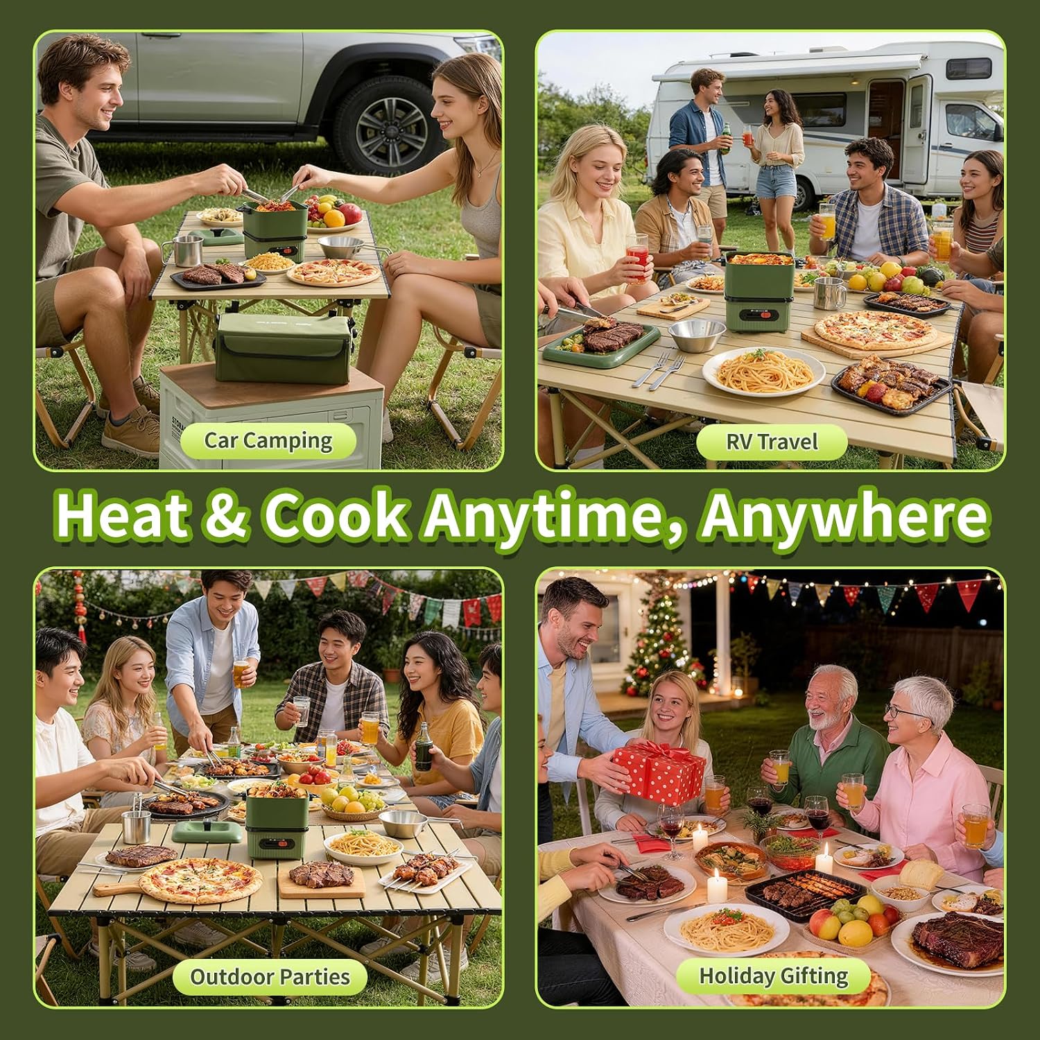 GEERTOP AMOS Portable Electric Hot Pot 1.4 qt with Cookware Set Green
