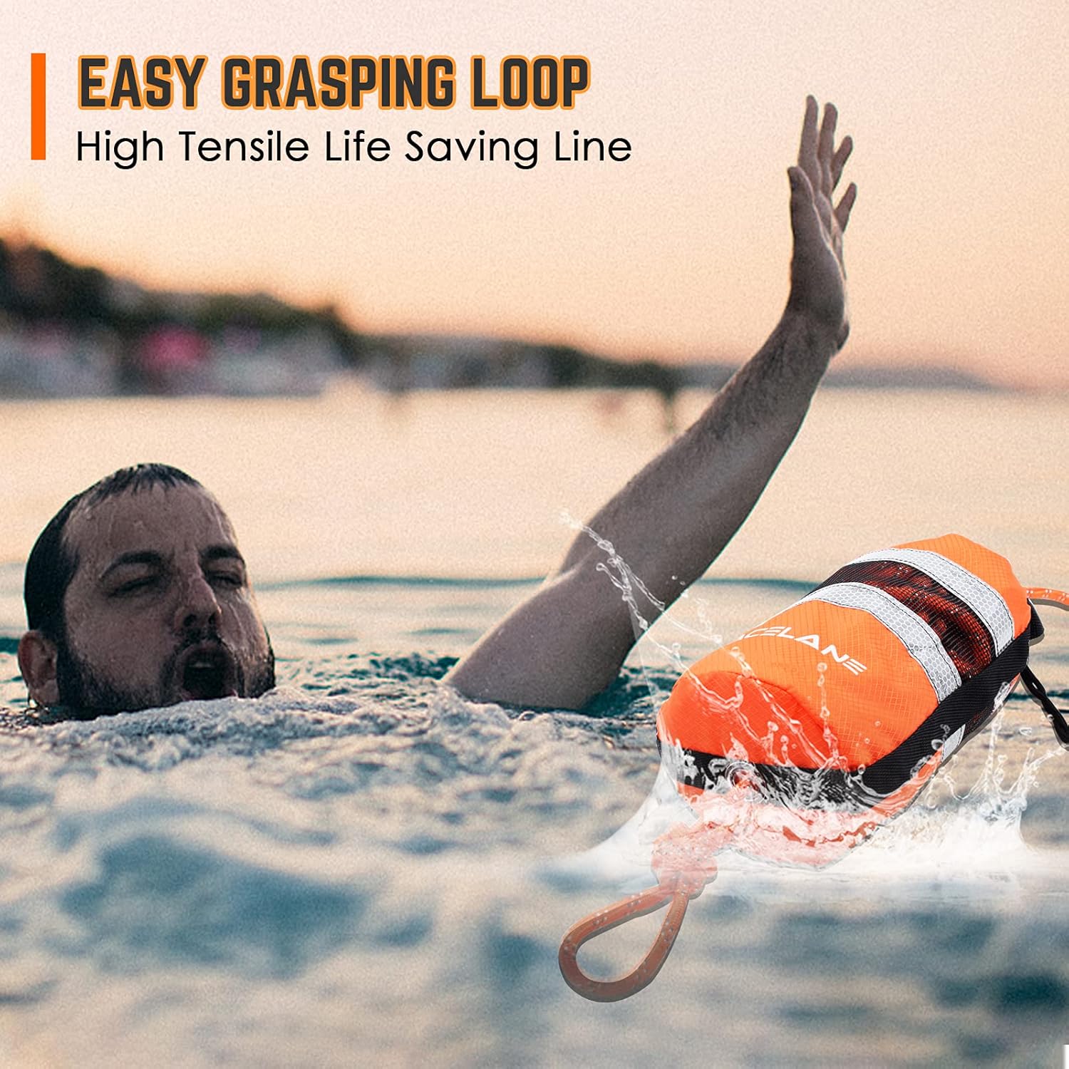Throw Bag for Water Rescue with 70ft Reflective Throw Rope, Floating Rescue Ropes for Whitewater Boating, Kayaking, Ice Fishing, Rafting, Swimming, High Visibility Safety Boating Equipment