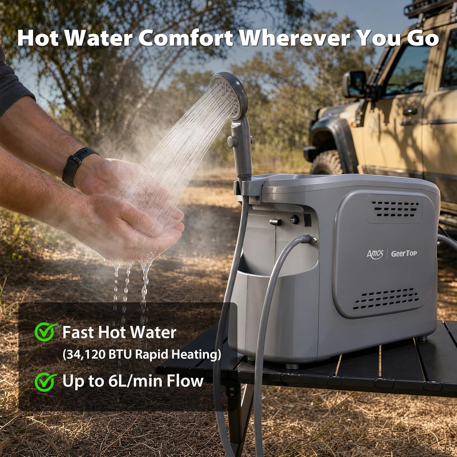 GEERTOP AMOS Portable Propane Water Heater for Camping Grey