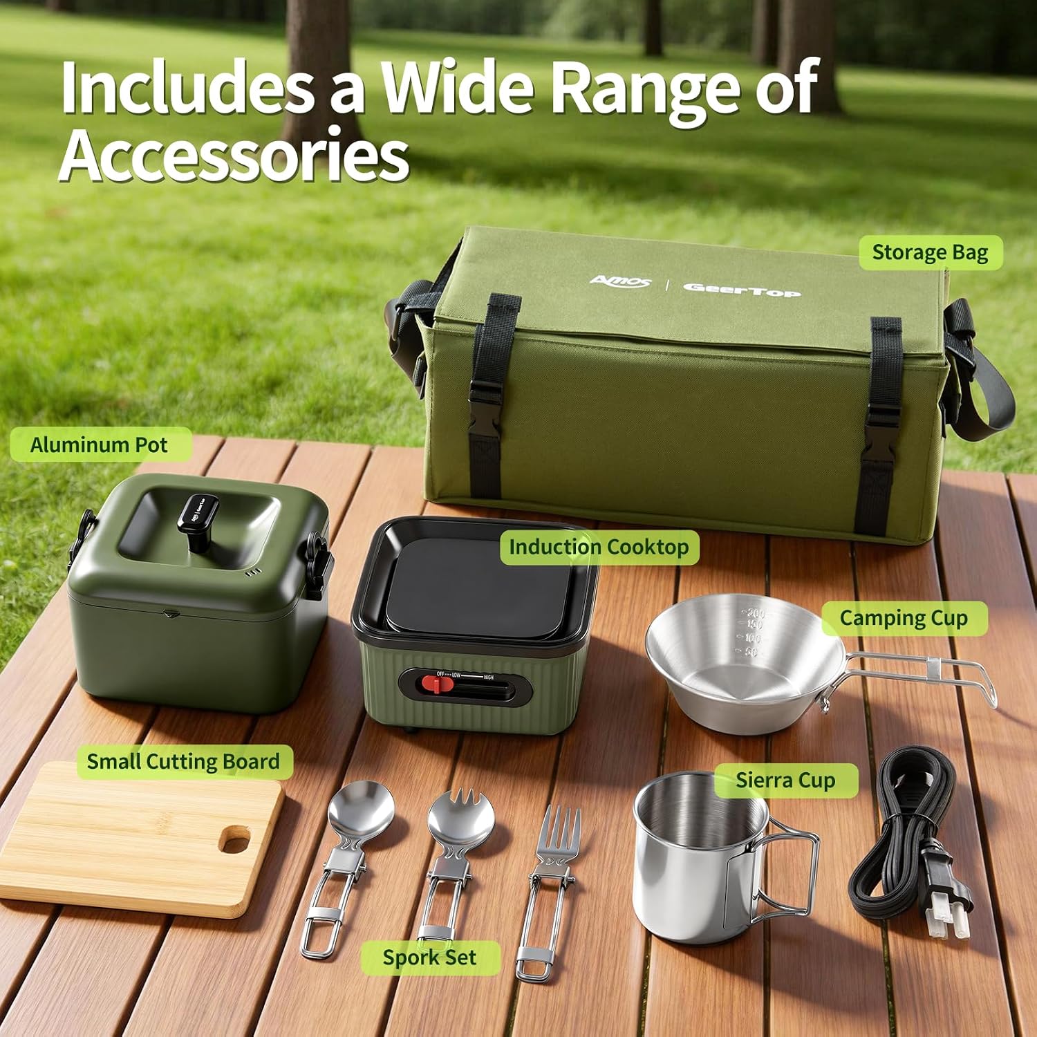 GEERTOP AMOS Portable Electric Hot Pot 1.4 qt with Cookware Set Green