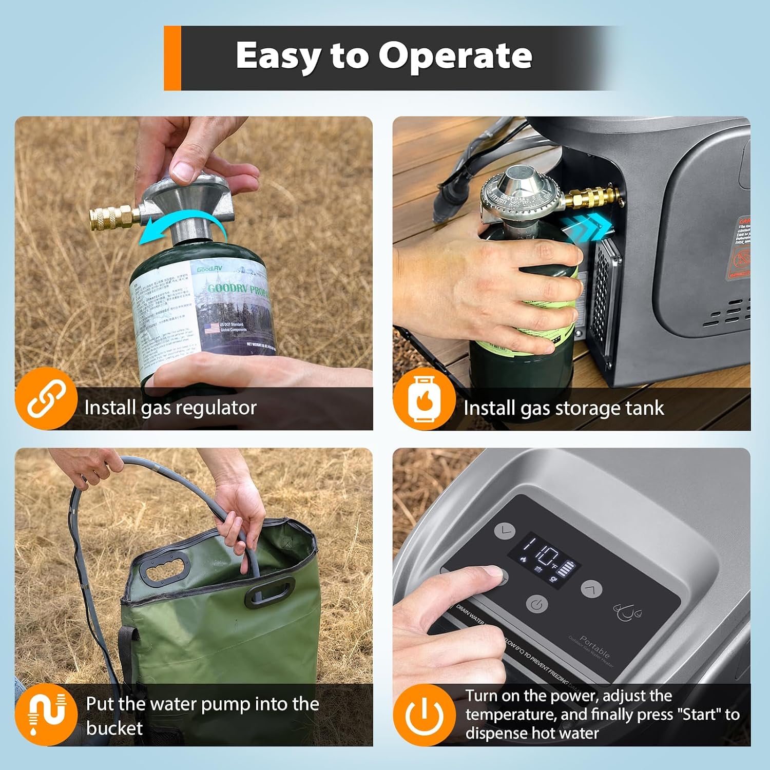 GEERTOP AMOS Portable Propane Water Heater for Camping Grey