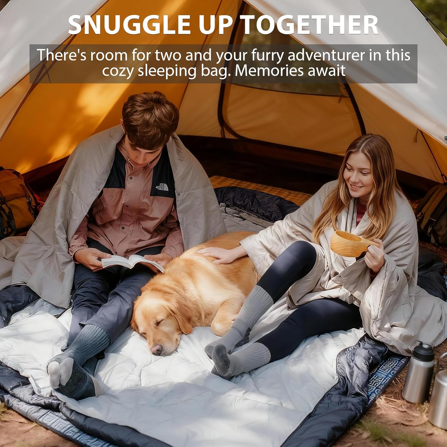 GEERTOP Double Camping Sleeping Bag with Detachable Blanket and Pillow