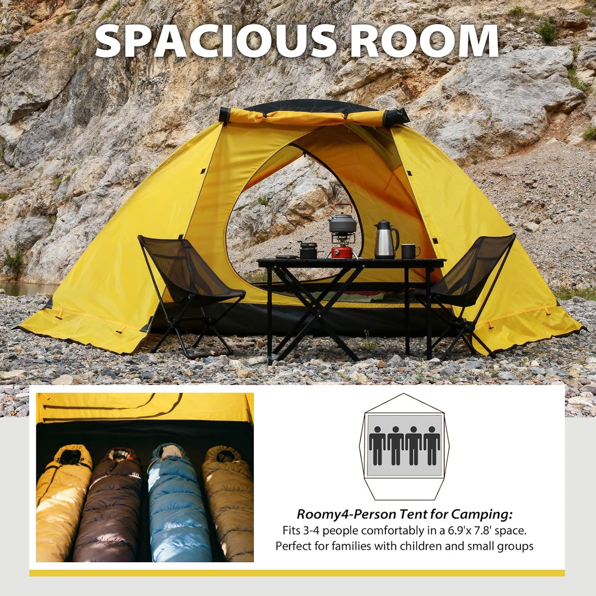 Toproad4 4 Person 4 Season Tent - Yellow