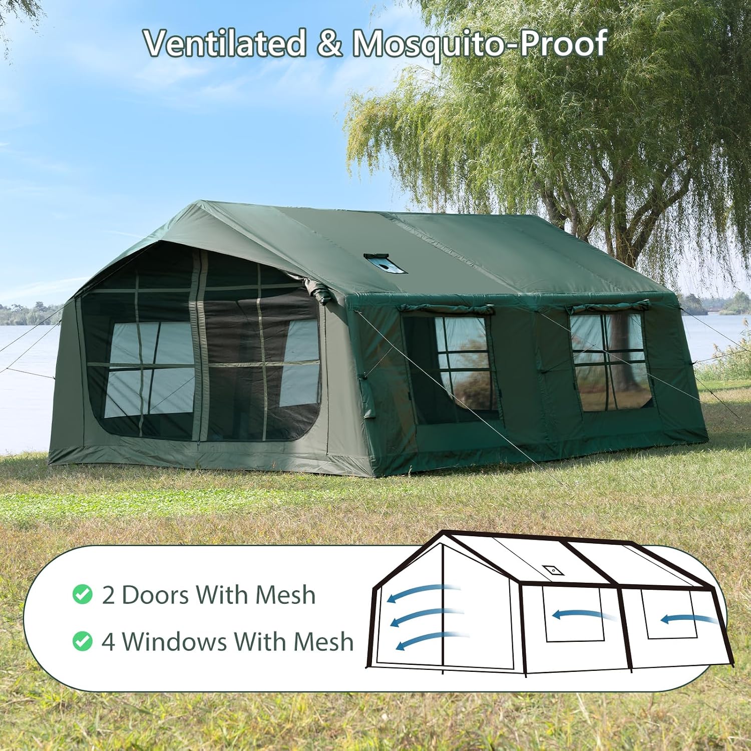 WaldWander 8-12 Person Inflatable Camping Tent with Stove Jack and Rainfly
