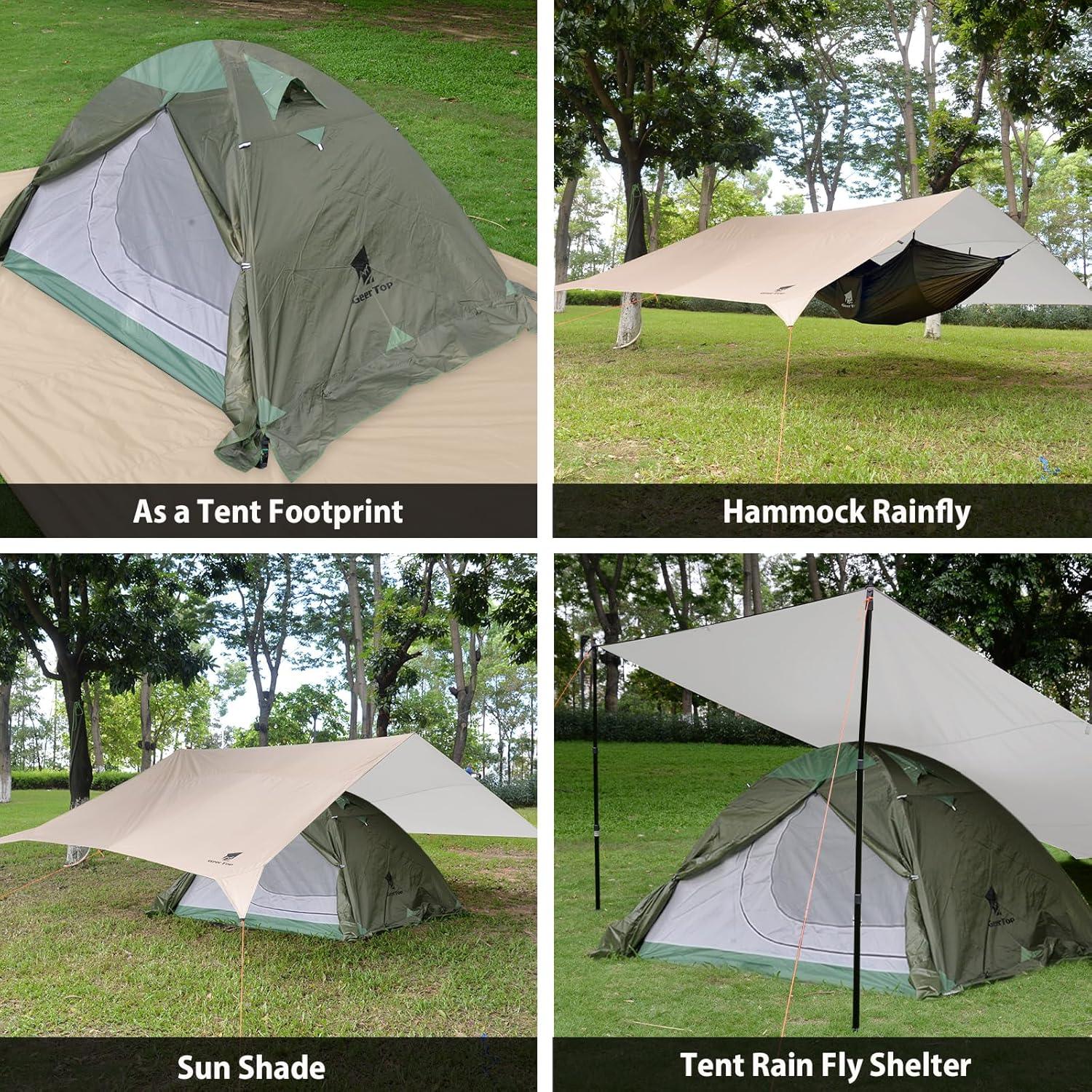 GEERTOP Khaki Swallowtail Forked Tail Tarp Waterproof UV Resistant Durable - GeerTop Outdoor