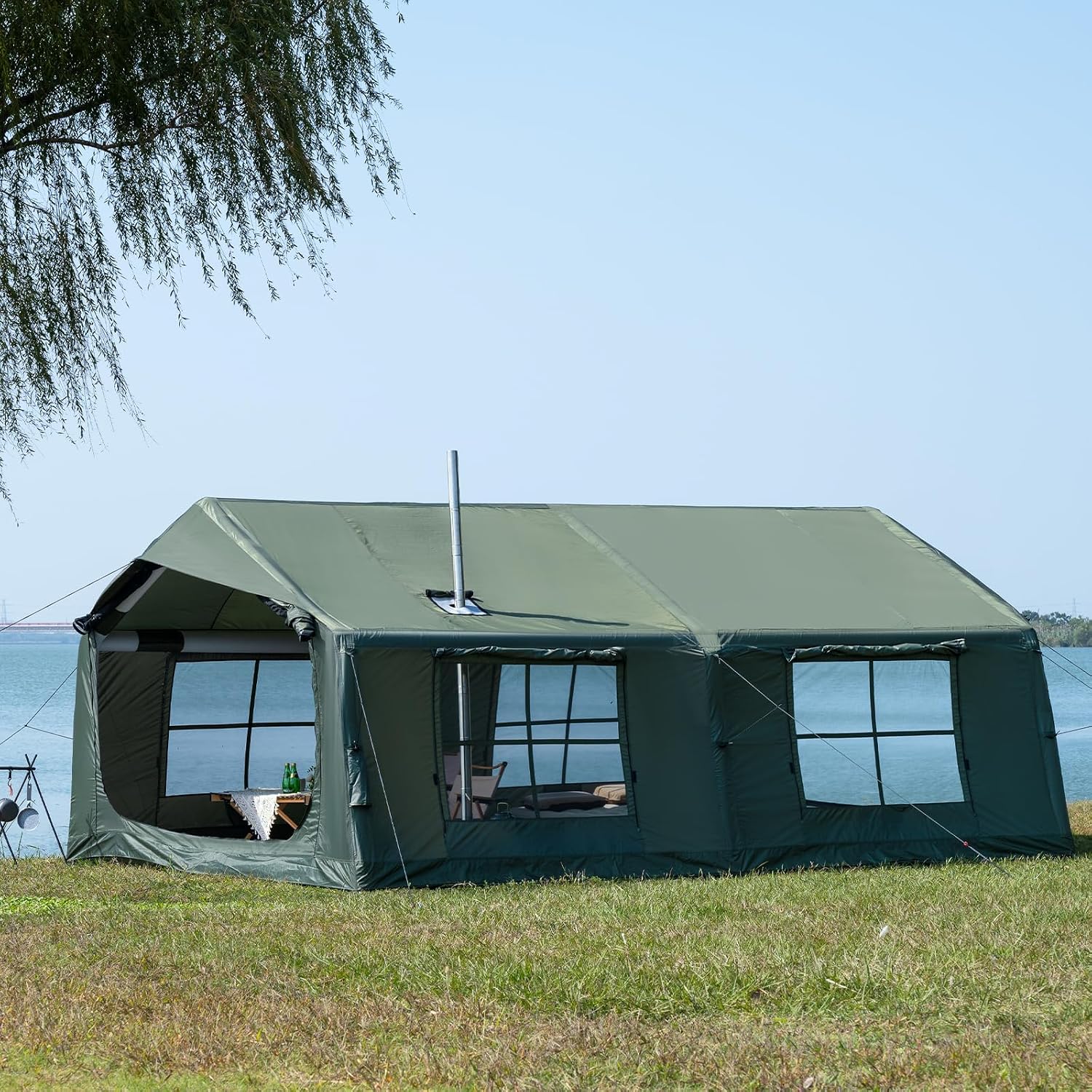 WaldWander 8-12 Person Inflatable Camping Tent with Stove Jack and Rainfly