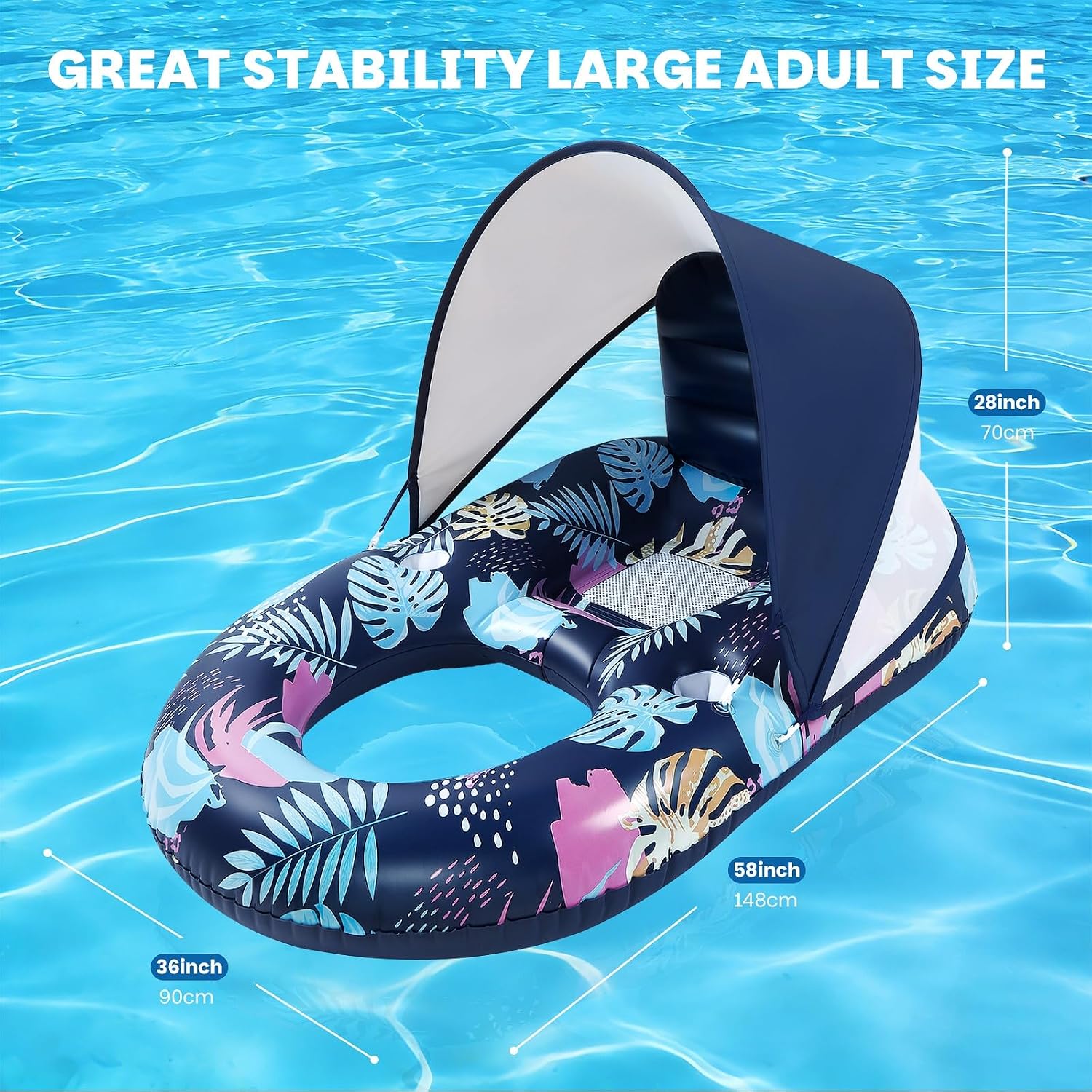 Deyhoc Inflatable Pool Float with UPF50+ Canopy Removable Dark Blue