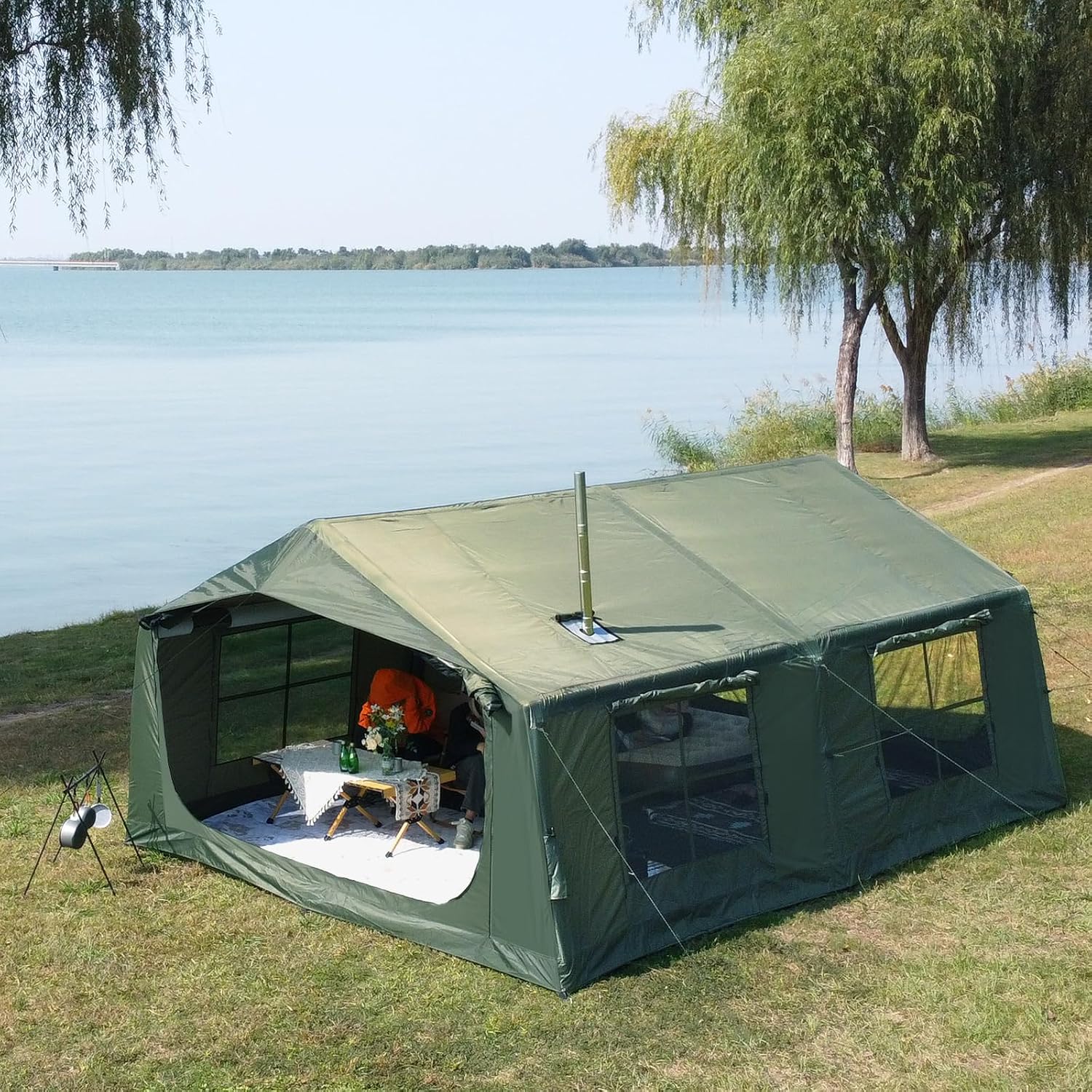 WaldWander 8-12 Person Inflatable Camping Tent with Stove Jack and Rainfly
