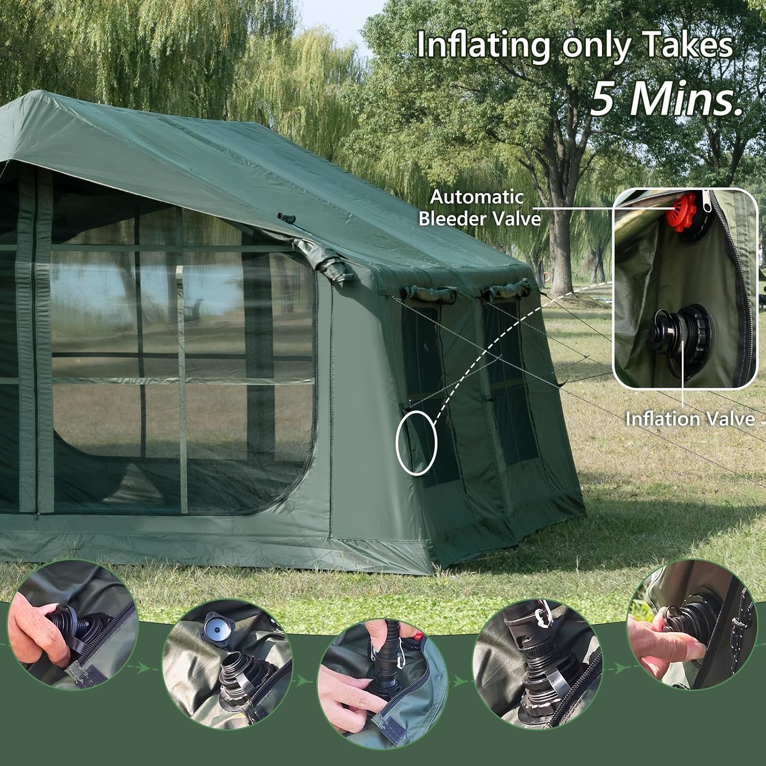 WaldWander 8-12 Person Inflatable Camping Tent with Stove Jack and Rainfly
