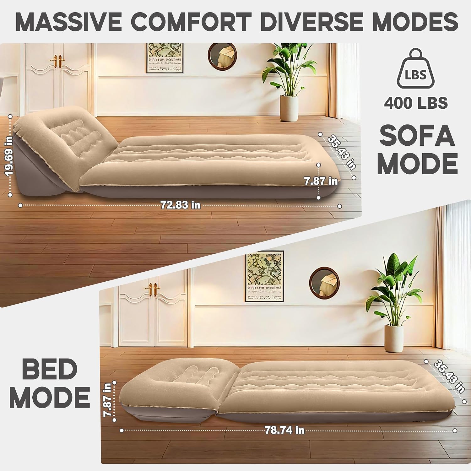 Luxfero Inflatable Couch with Adjustable Backrest Brown