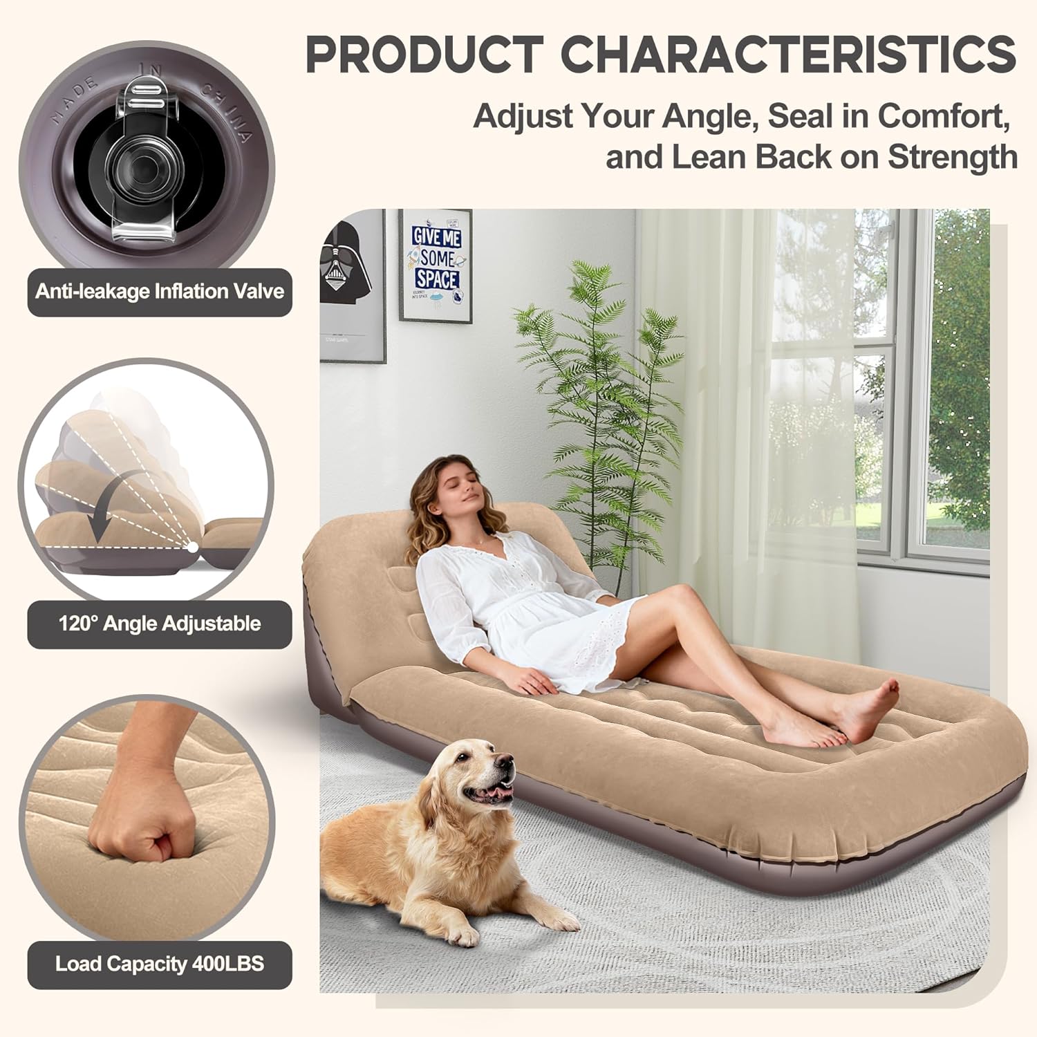 Luxfero Inflatable Couch with Adjustable Backrest Brown