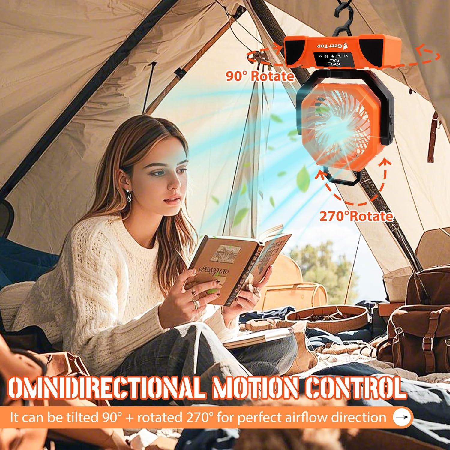 GEERTOP Rechargeable 5 Speeds LED Camping Fan - Orange - GeerTop Outdoor