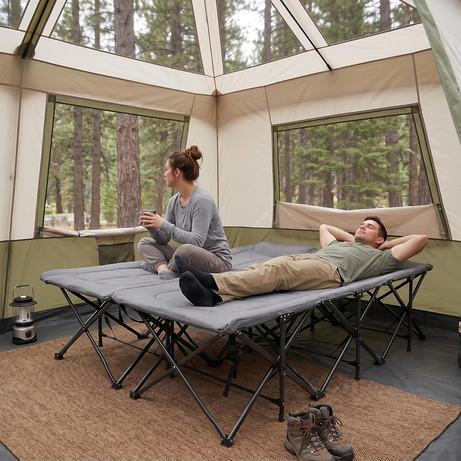 RedSwing 2-Person Folding Camping Cot Extra Wide Heavy Duty Grey