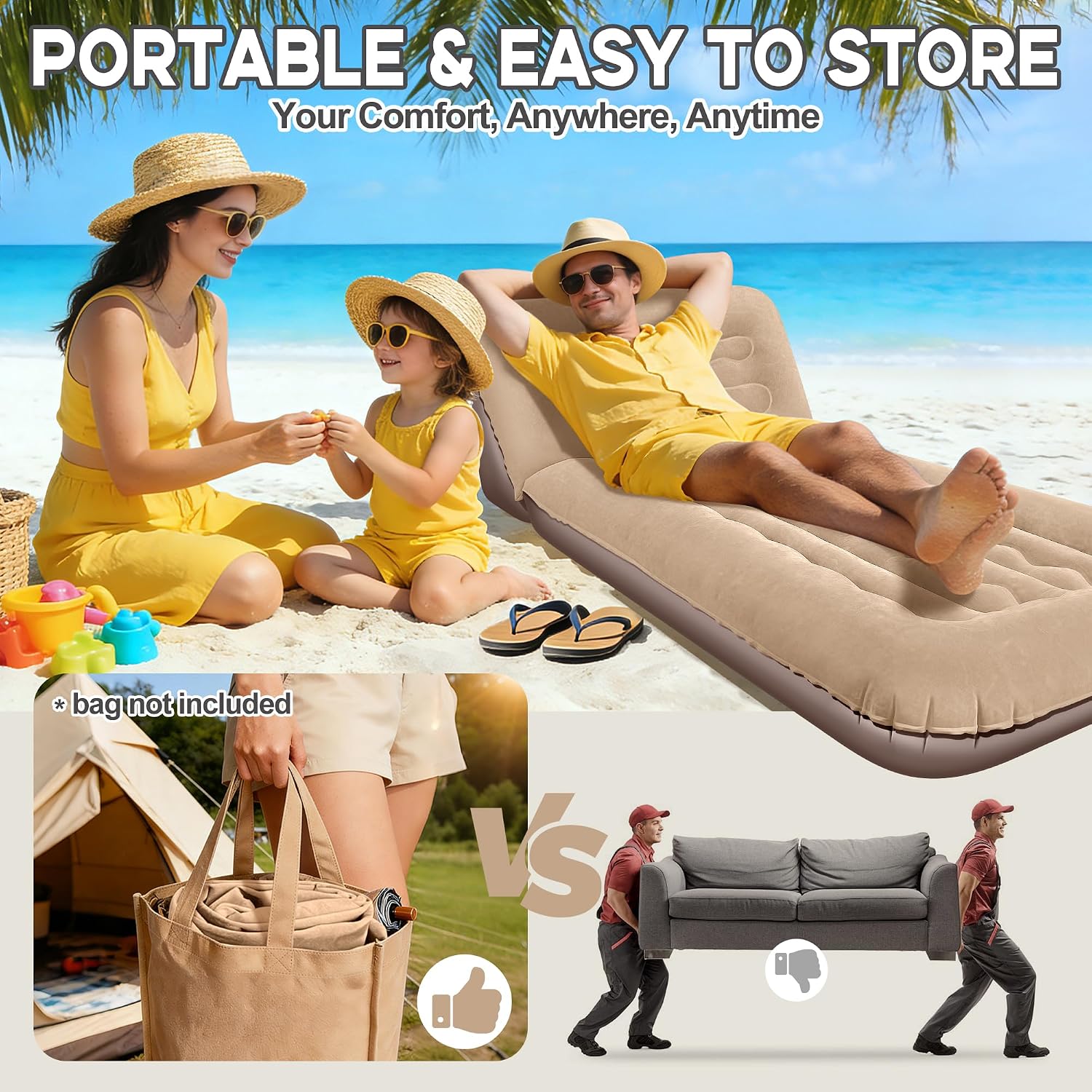 Luxfero Inflatable Couch with Adjustable Backrest Brown