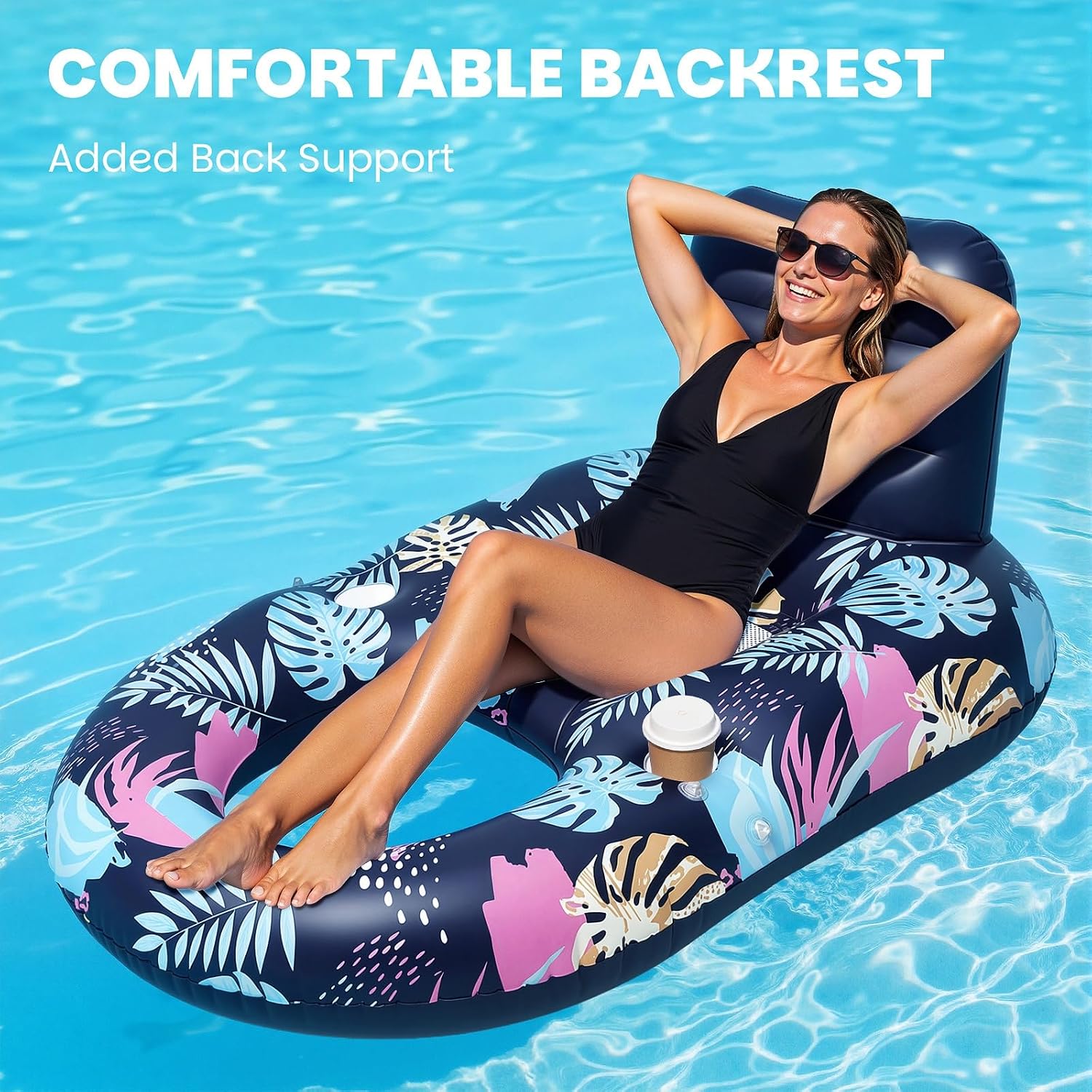 Deyhoc Inflatable Pool Float with UPF50+ Canopy Removable Dark Blue