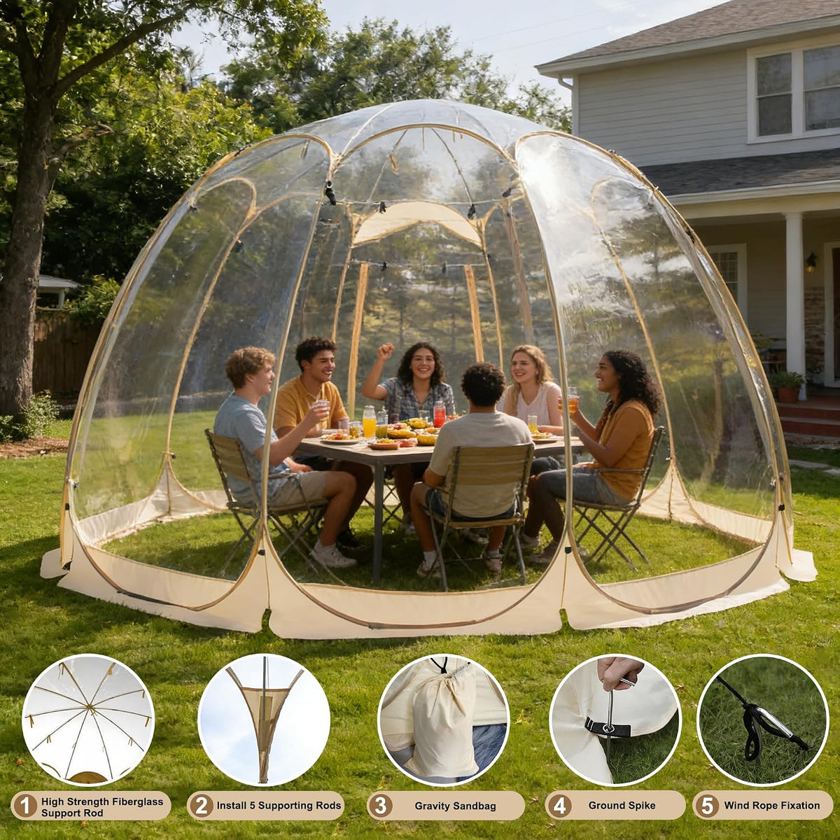 SAEWTINOR 15x15 ft Pop Up Clear Bubble Tent