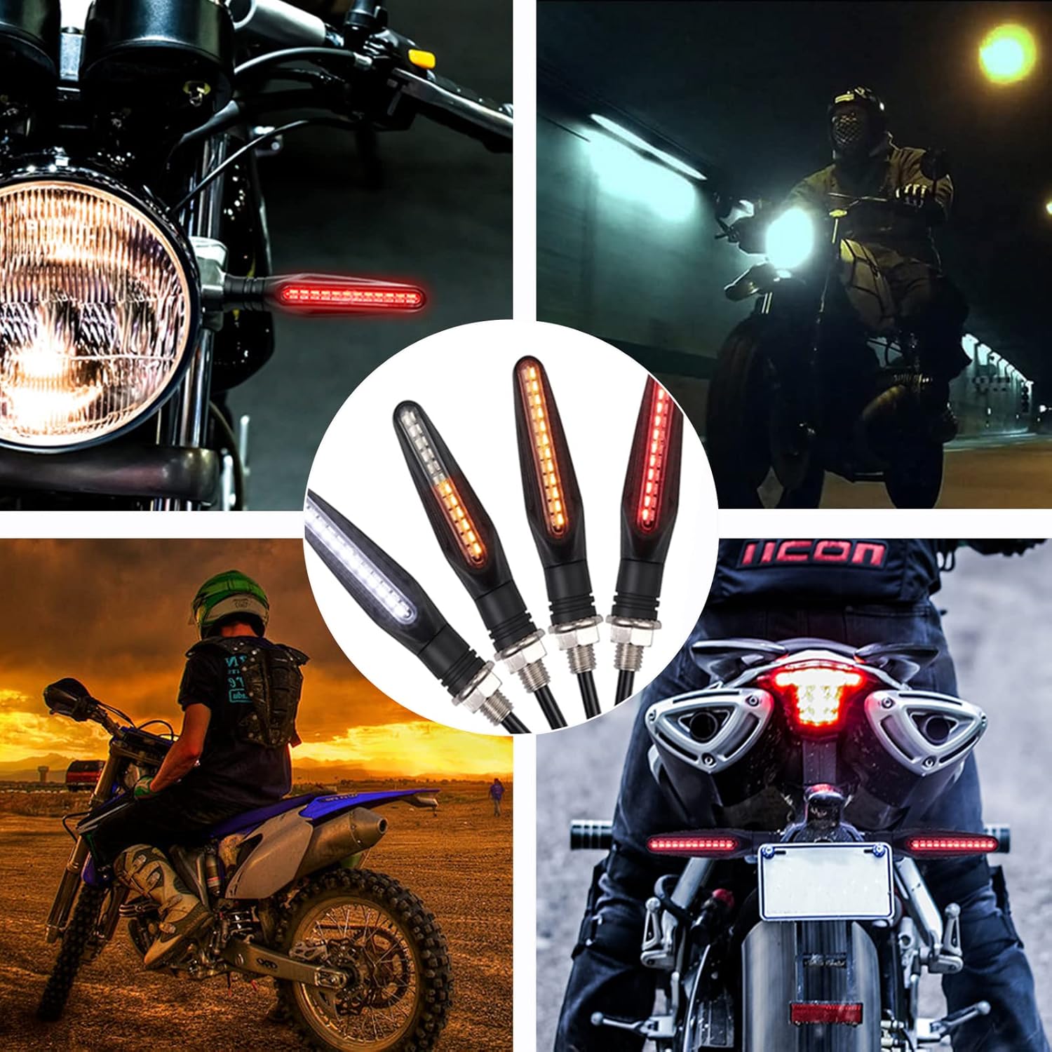 Motorcycle Indicator Lights Flowing LED Turn Signal Lights Blinkers Brake Light Daytime Running Light Rear Front 12V for Motorbike Scooter Quad Cruiser Harley Kawasaki Yamaha Suzuki Off Road