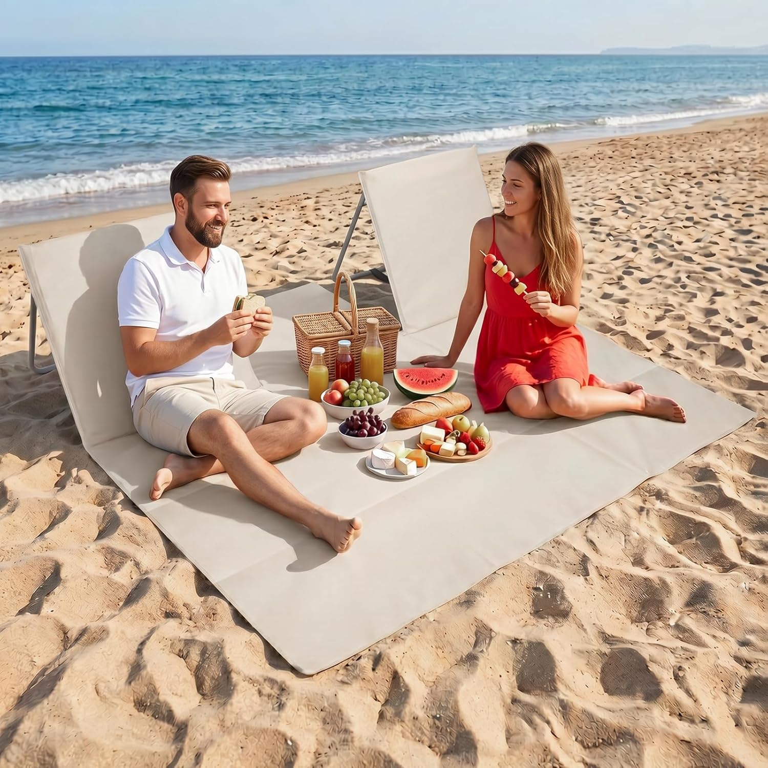 CAMPHILL 2-Person Portable Beach Lounge Chair Oversized Beige