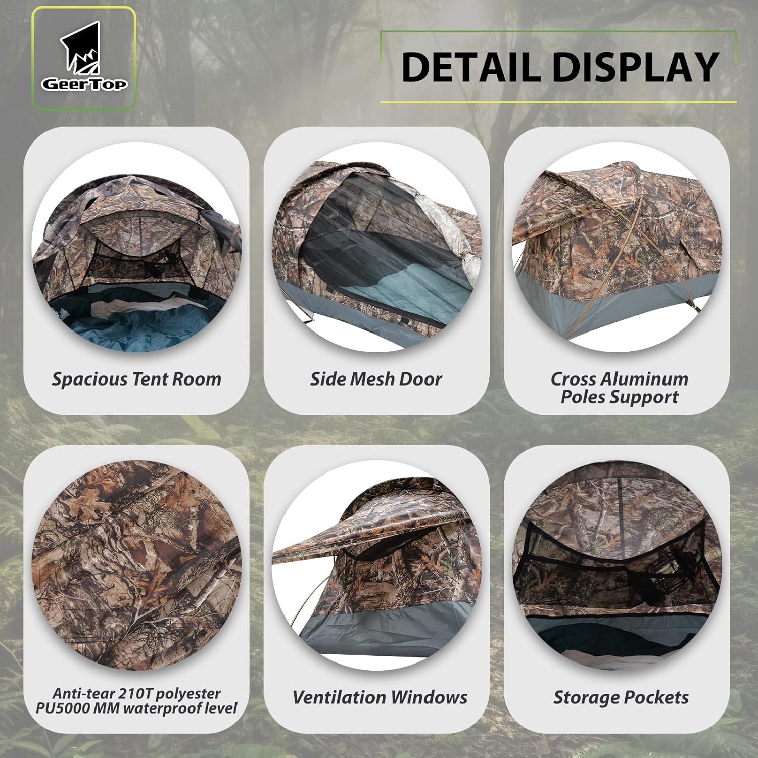 GEERTOP Ultralight Single Person Bivy Tent for Camp Waterproof 1 Man Tent for Camping Hiking Backpacking Hunting Outdoor Survival Gear - Easy Set Up