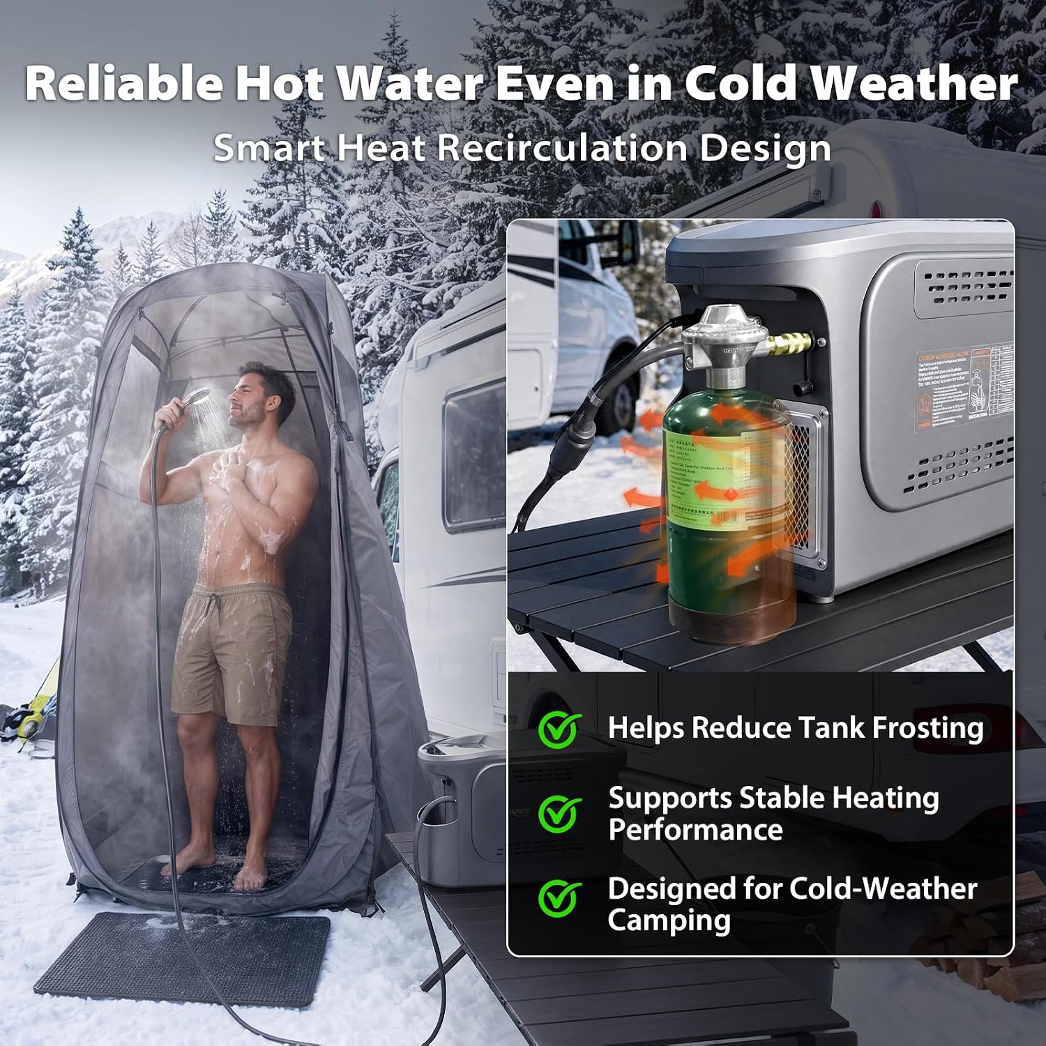 GEERTOP AMOS Portable Propane Water Heater for Camping Grey