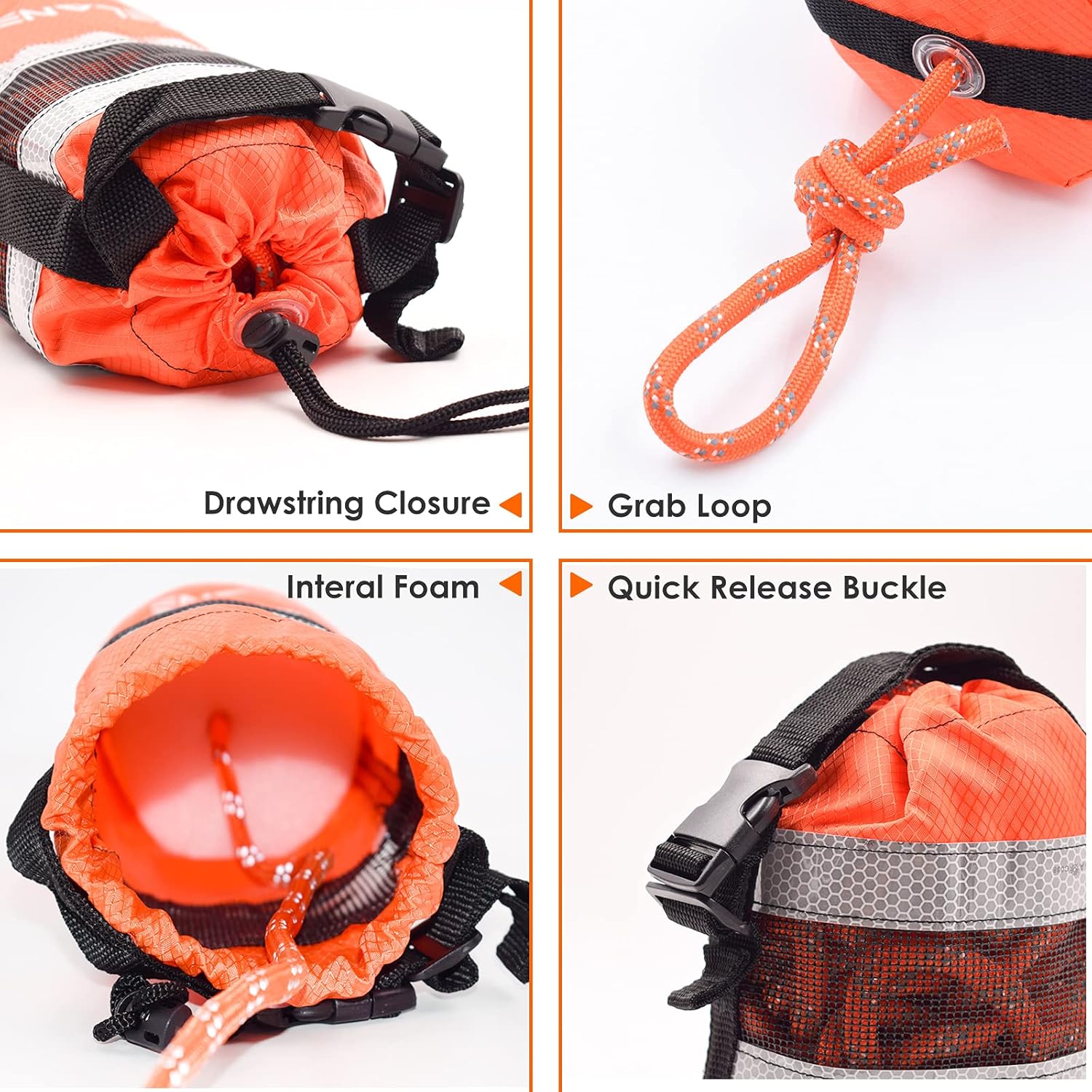 Throw Bag for Water Rescue with 70ft Reflective Throw Rope, Floating Rescue Ropes for Whitewater Boating, Kayaking, Ice Fishing, Rafting, Swimming, High Visibility Safety Boating Equipment