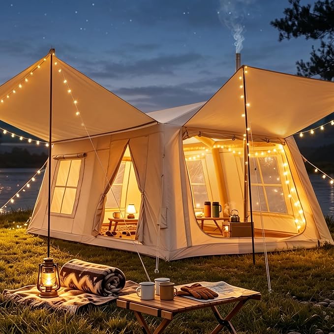 Glonerle 8-10 Person Inflatable Camping Tent with Stove Jack and Awning