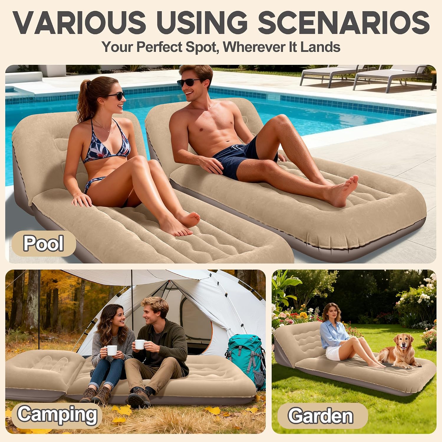 Luxfero Inflatable Couch with Adjustable Backrest Brown