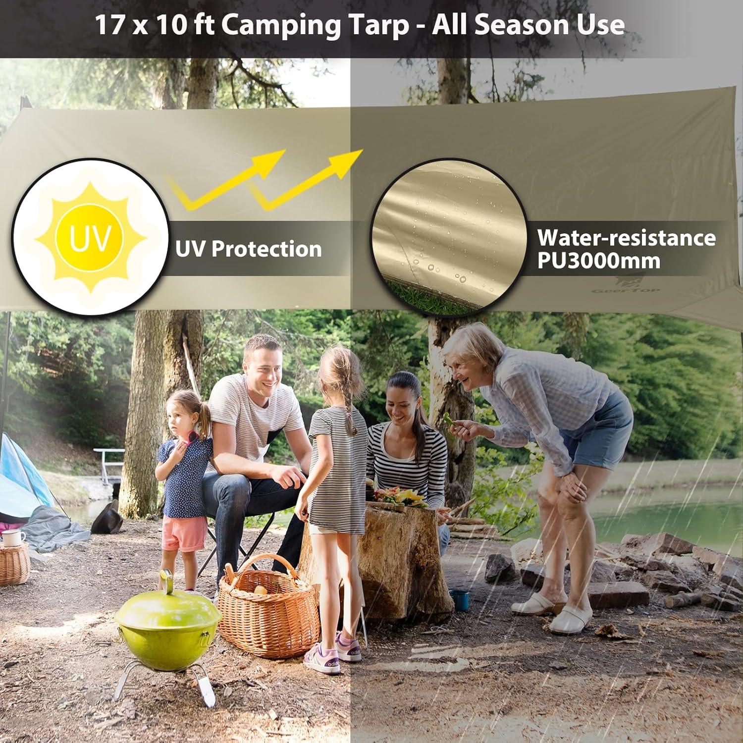 GEERTOP Khaki Swallowtail Forked Tail Tarp Waterproof UV Resistant Durable - GeerTop Outdoor