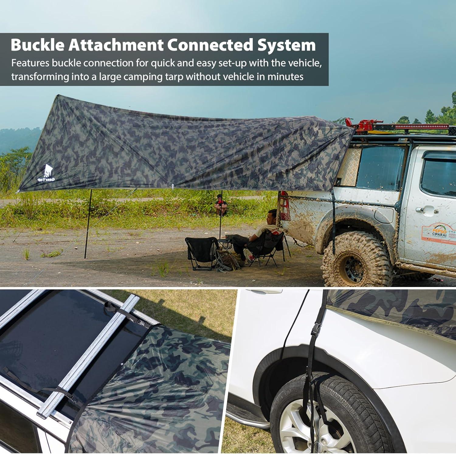 GEERTOP Camouflage SUV Awning - 20m Shade, Adjustable Poles, Quick Setup