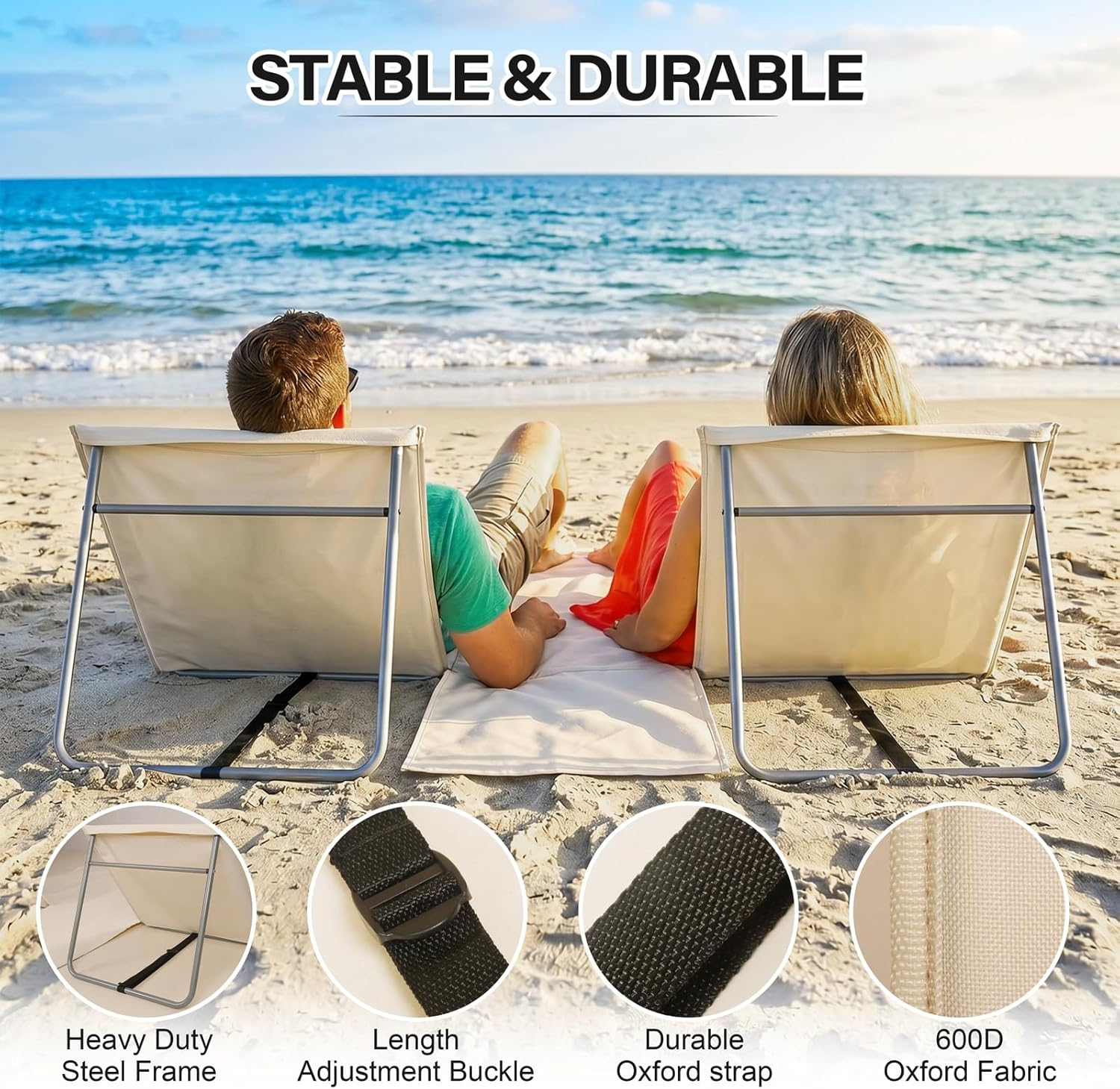 CAMPHILL 2-Person Portable Beach Lounge Chair Oversized Beige