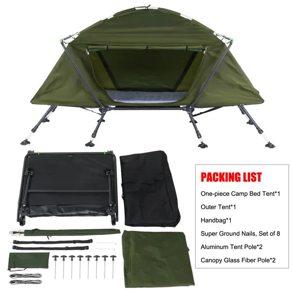 Collapsible Camping Tent with Integrated Cot 84.6 x 34.5 x 49.2 in Green