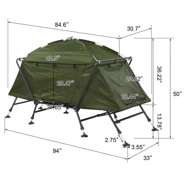 Collapsible Camping Tent with Integrated Cot 84.6 x 34.5 x 49.2 in Green
