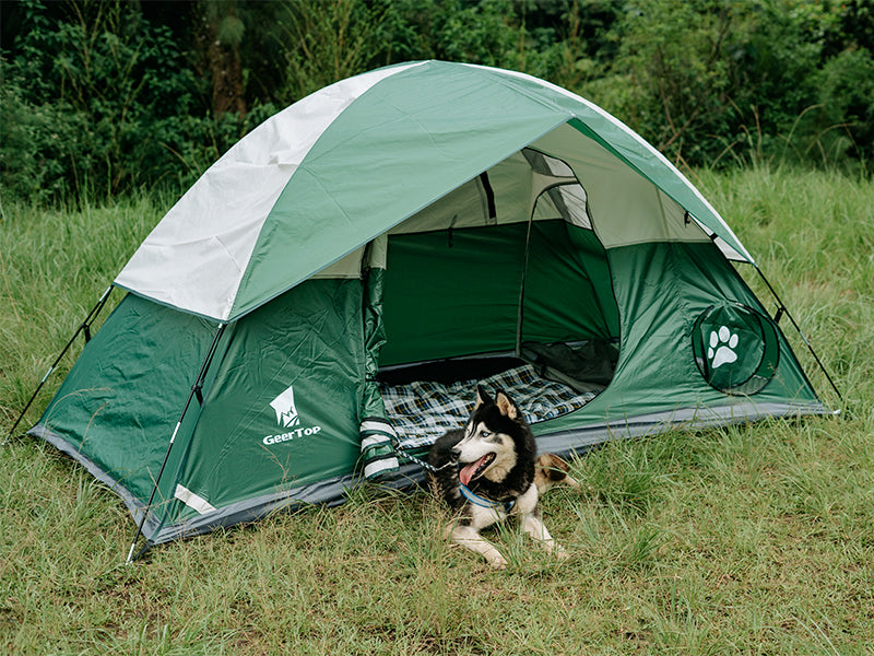 GeerTop 2 Person 3 Season Camping Tent with Individual Pet Dog Room Suitable For Tall Guys