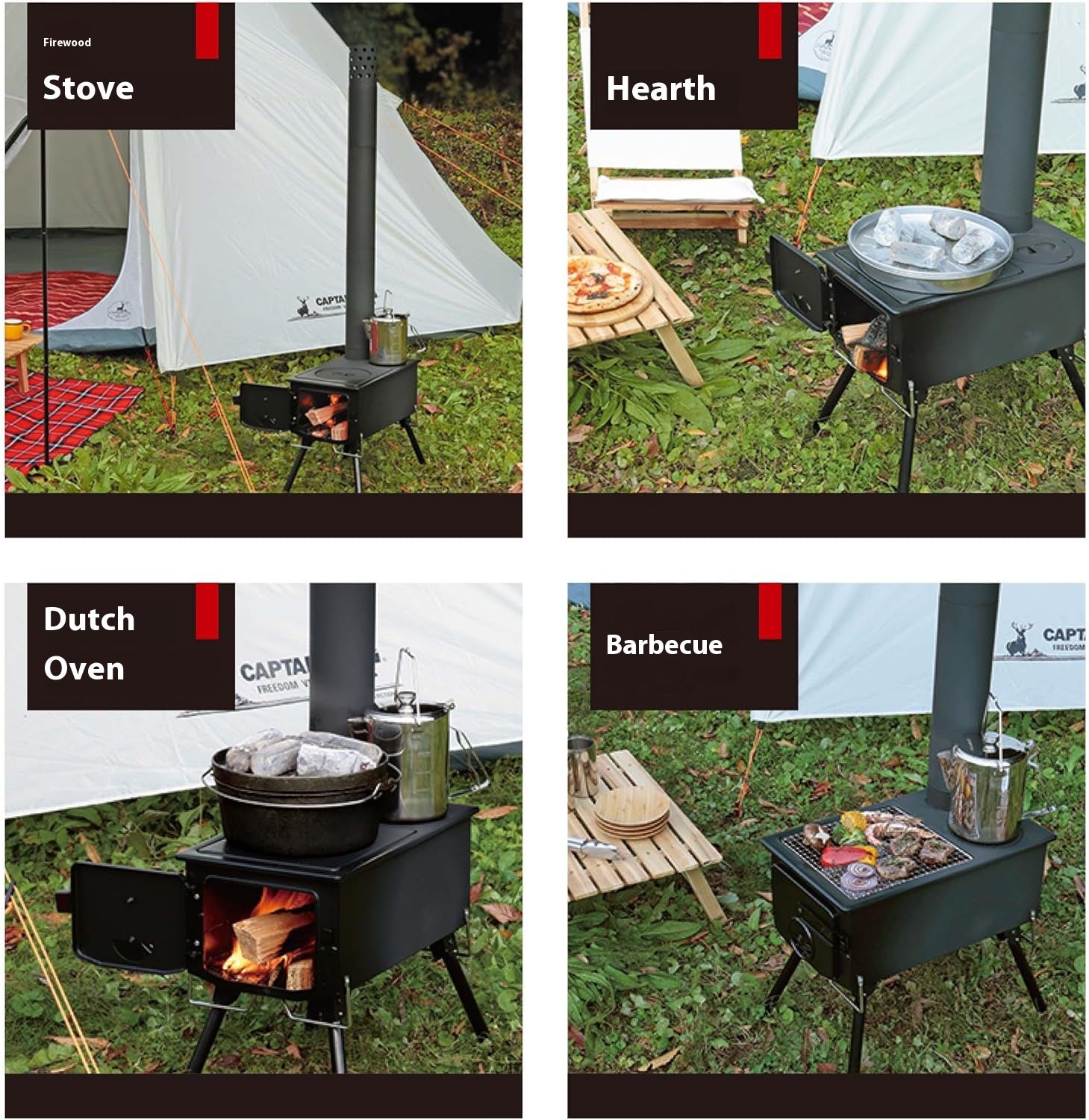 Portable Rectangular Wood Stove & BBQ Grill